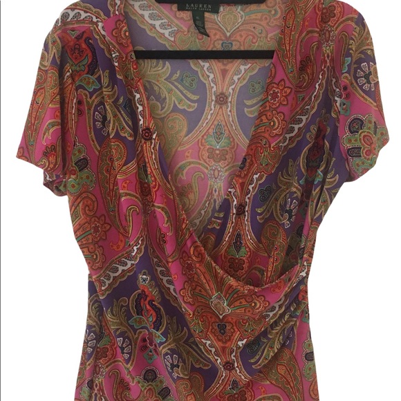 Lauren Ralph Lauren Tops - Lauren Ralph Lauren XL Shirt Top Women’s SS Paisley Vibrant V-Neck.